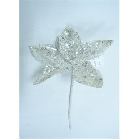 QUEENS OF CHRISTMAS Queens of Christmas WL-PCK14-FLW-WH 14 in. White Christmas Flower Pick with White Glitter WL-PCK14-FLW-WH